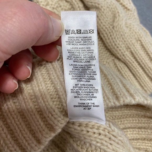 ASOS Men's Beige Cable Knit Turtleneck Sweater 2XL Wool Blend - Picture 9 of 9